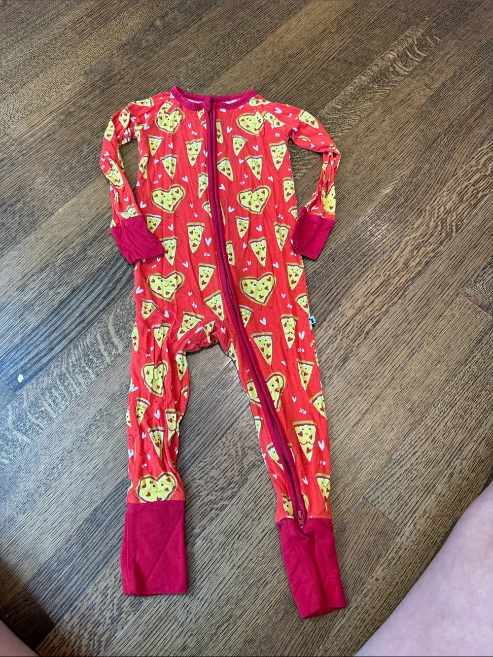 Red Pizza-Print Zip-Front Footed One-Piece for Kids